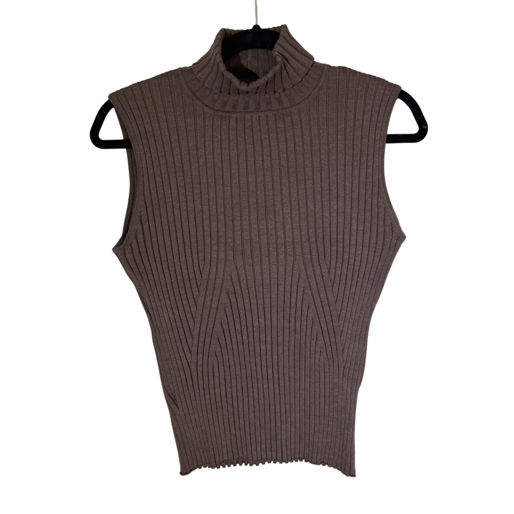 Vintage 90s Revue Ribbed Mock Neck Knit Top – Brown, Size L